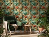 Teal Gold Paisley Wallpaper Mural: Indian Floral Peel and Stick Wallpaper