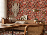 Red Floral Tree Wallpaper Mural: Indian Peony Botanical Peel and Stick Wallpaper