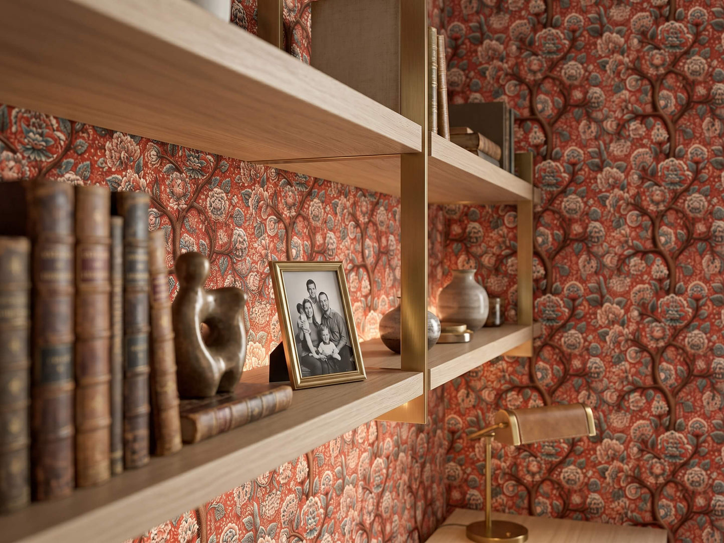 Red Floral Tree Wallpaper Mural: Indian Peony Botanical Peel and Stick Wallpaper